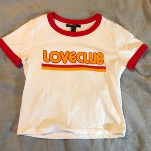 Forever 21 White and Red Ringer Crop Top